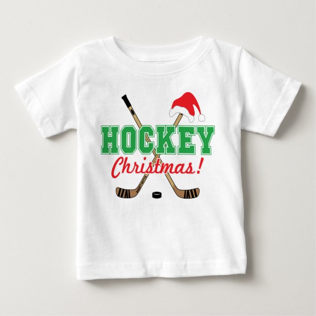 Camiseta De Bebé Navidades de hockey con pegamento en Santa Hat (Anverso)