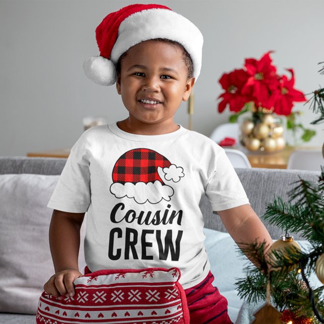 Camiseta De Bebé Navidades de la tripulación de primo con servicio  (Cousin Crew Christmas Holiday Buffalo Plaid Toddler T-shirt)