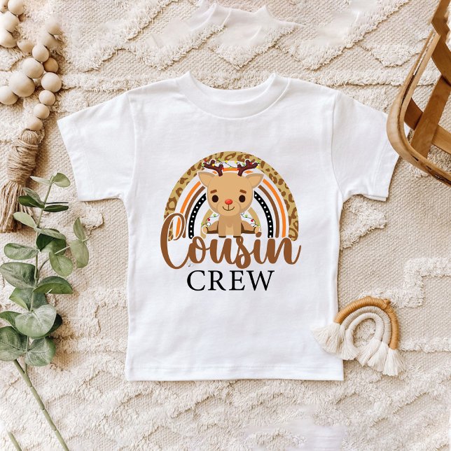 Camiseta De Bebé Navidades de leopardo del arcoiris priman reno lin (Rainbow Leopard Christmas Cousin Cute Reindeer Baby T-Shirt)