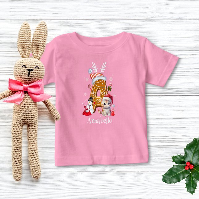 Camiseta De Bebé Navidades de Monograma Santa Gingerbread Letra A C (Subido por el creador)