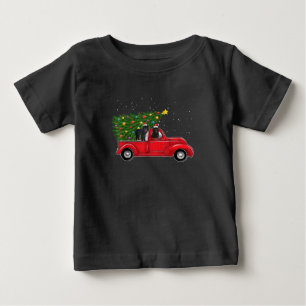 Camiseta De Bebé Navidades De Perros De Terranova En Camión Rojo