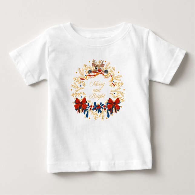 Camiseta De Bebé Navidades de renos traviesos buscando oro azul osc (Anverso)