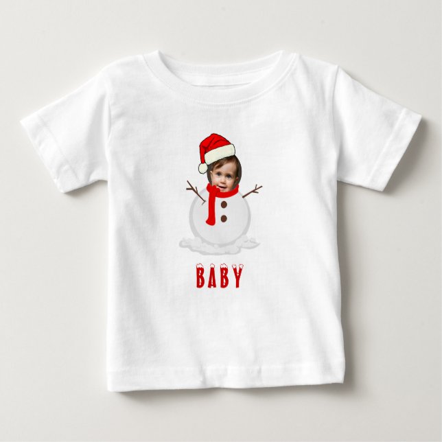 Camiseta De Bebé Navidades de Snowman con fotografía divertida (Anverso)