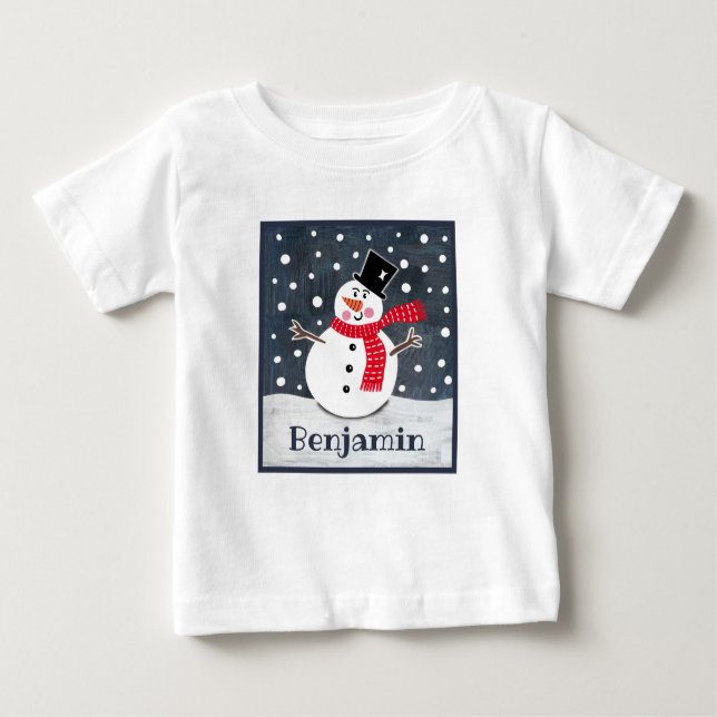 Camiseta De Bebé Navidades de Snowman personalizados (Anverso)