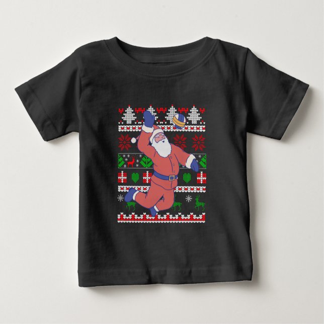 Camiseta De Bebé Navidades de voleibol Santa Claus Ugly (Anverso)