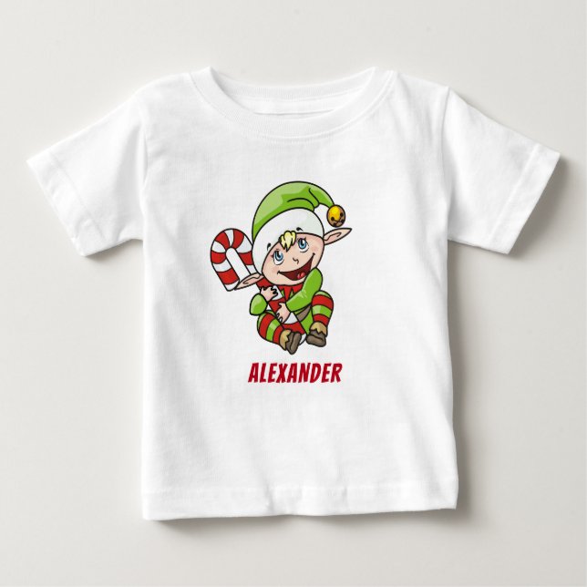 Camiseta De Bebé Navidades del bebé Elf Candy Cane Navidades (Anverso)