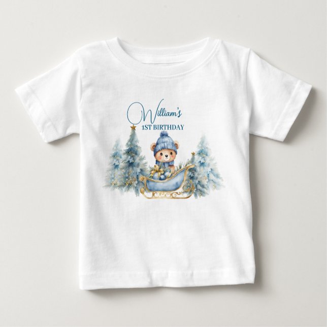 Camiseta De Bebé Navidades del oso primer invierno de cumpleaños (Anverso)
