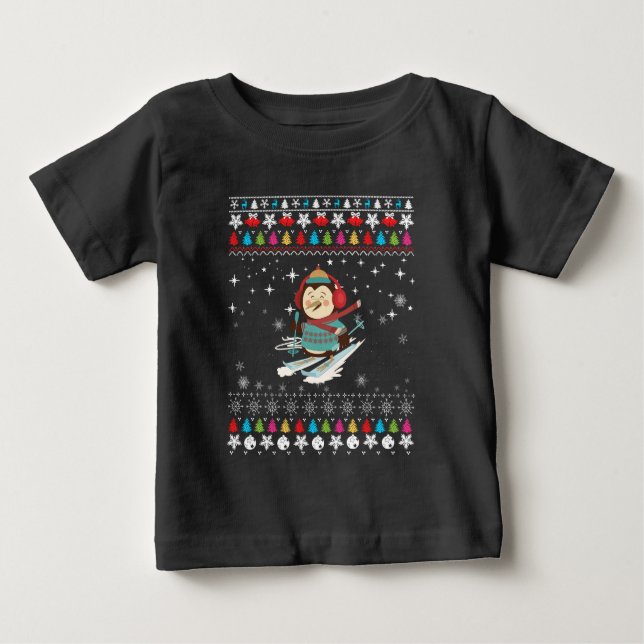 Camiseta De Bebé Navidades del Pingüino de Esquí (Anverso)