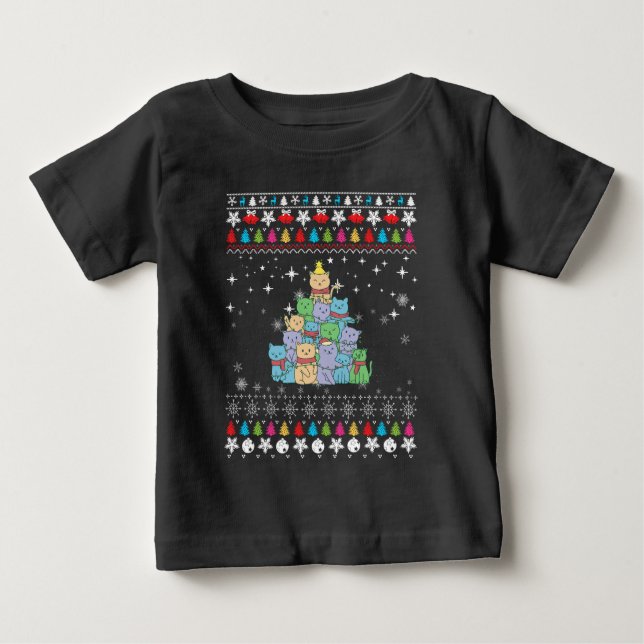 Camiseta De Bebé Navidades feos del árbol del gato navidades (Anverso)
