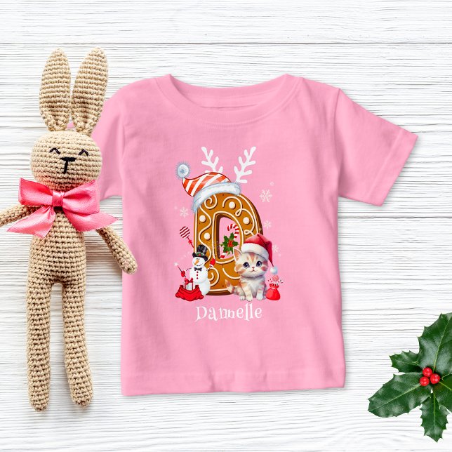 Camiseta De Bebé Navidades festivos Kitten Gingerbread Letra D Chic (Subido por el creador)