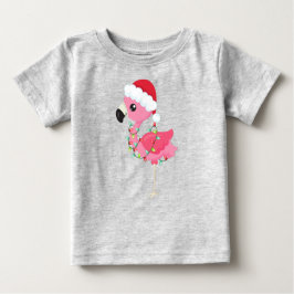 Camiseta De Bebé Navidades Flamingo, Santa Hat, Navidades Luces