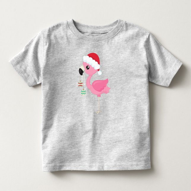 Camiseta De Bebé Navidades Flamingo, Santa Hat, Ornamentos de Navid (Anverso)