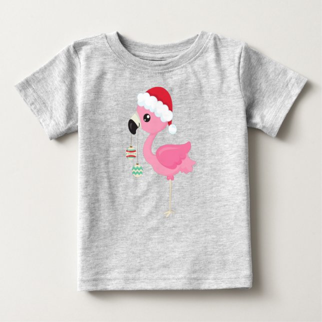 Camiseta De Bebé Navidades Flamingo, Santa Hat, Ornamentos de Navid (Anverso)