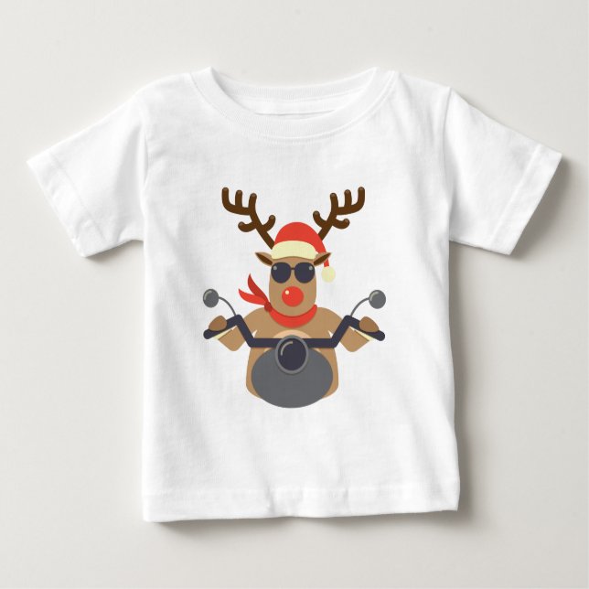 Camiseta De Bebé Navidades Funny Rudolf Biker Motorcycle (Anverso)