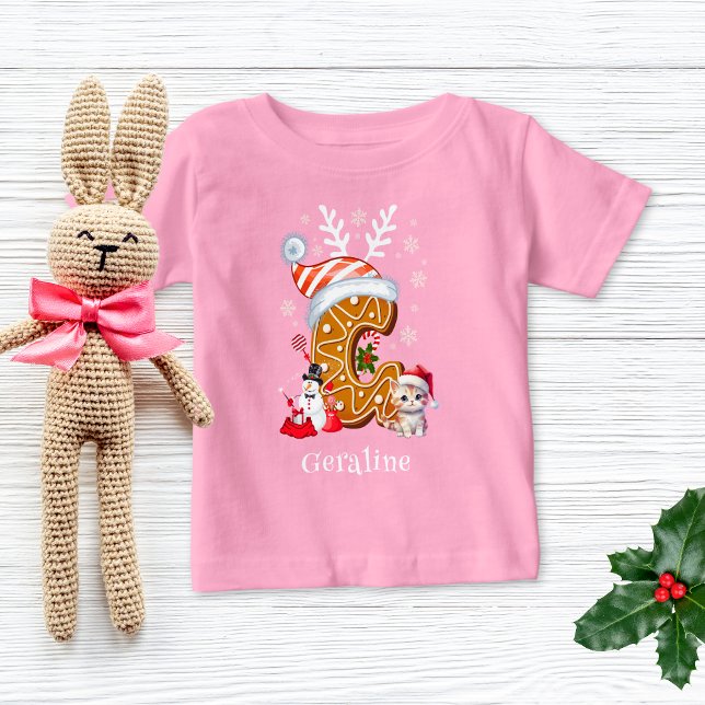 Camiseta De Bebé Navidades Kitten Gingerbread Nombre Letra G Chica (Subido por el creador)