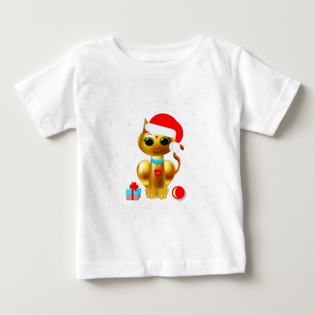 Camiseta De Bebé Navidades lindo personalizado gatito dorado (Anverso)