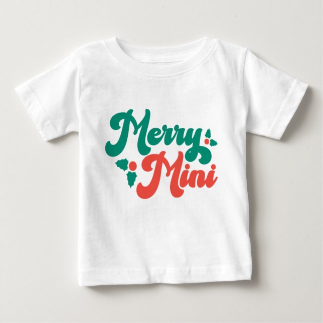 Camiseta De Bebé Navidades Merry Mini Cute escritura de tipografía  (Anverso)