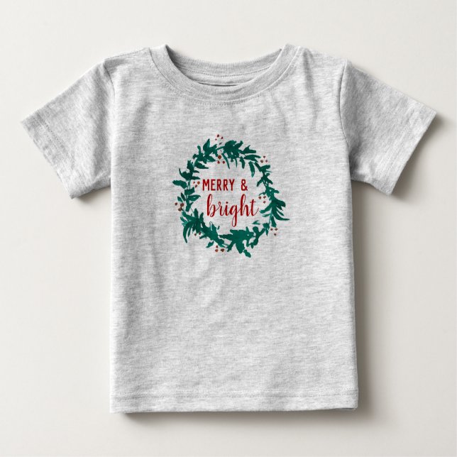Camiseta De Bebé Navidades merry y brillantes Wreath Kid (Anverso)