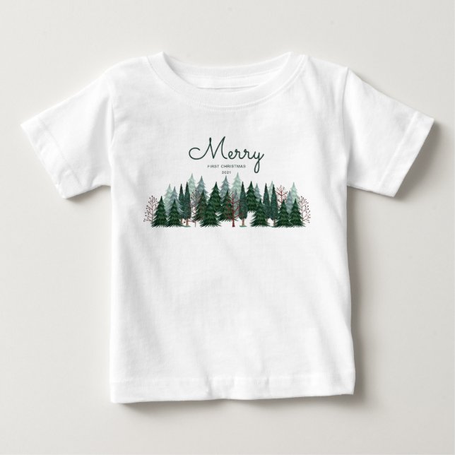 Camiseta De Bebé Navidades naturales de pinos verdes del bosque (Anverso)