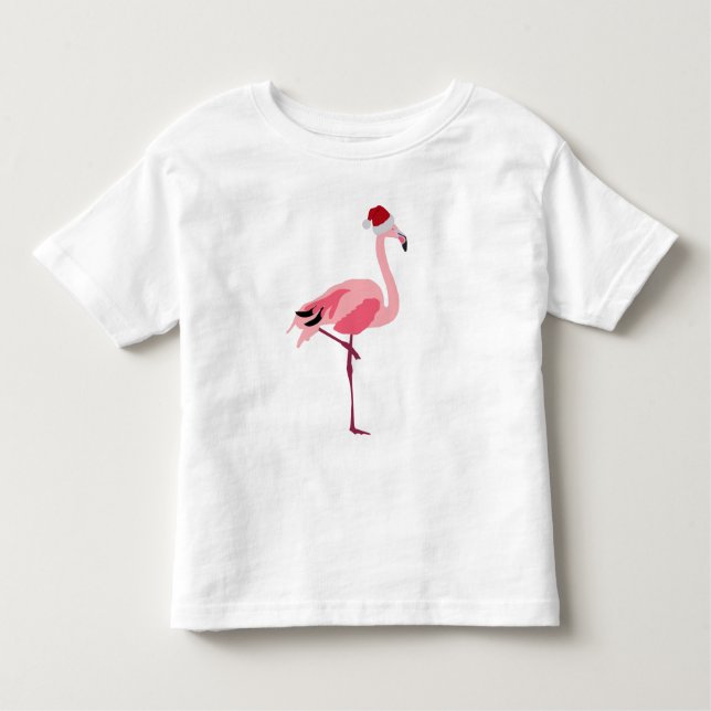 Camiseta De Bebé Navidades Pájaro Flamingo Rosa con Santa Hat (Anverso)