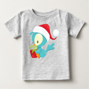 Camiseta De Bebé Navidades Pájaros, Pájaros Cutos, Sombrero Santa, 