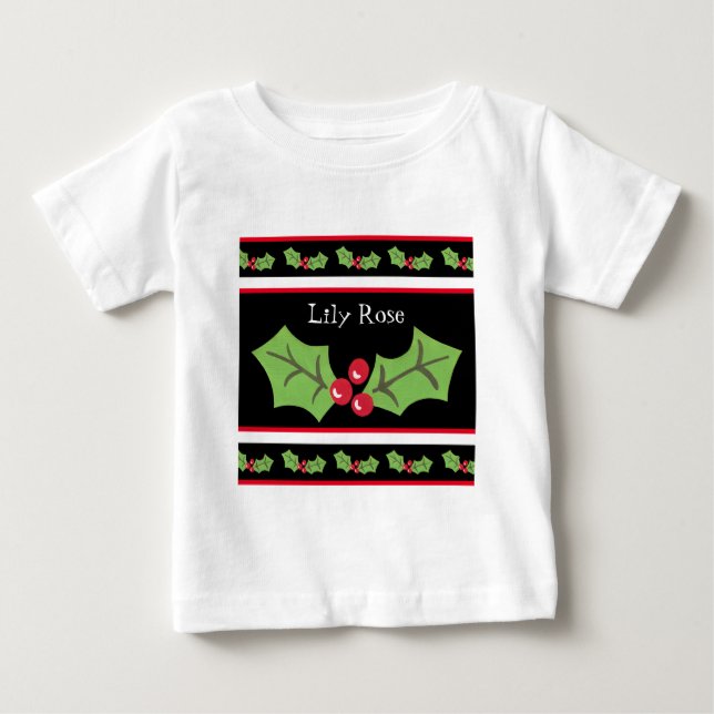 Camiseta De Bebé Navidades personalizados Holly & Berries (Anverso)