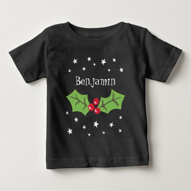 Camiseta De Bebé Navidades personalizados Holly & Berries (Anverso)
