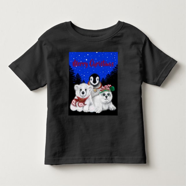 Camiseta De Bebé Navidades pingüino bebé oso polar cachorro (Anverso)