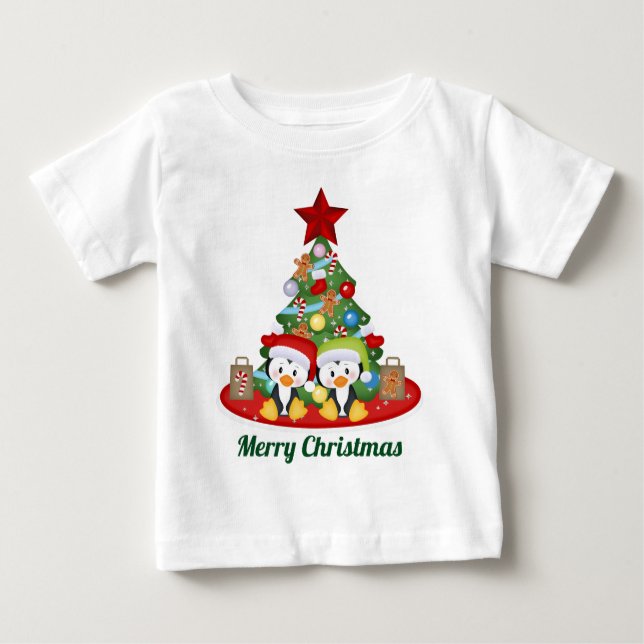 Camiseta De Bebé Navidades Pingüinos de vacaciones añaden texto beb (Anverso)