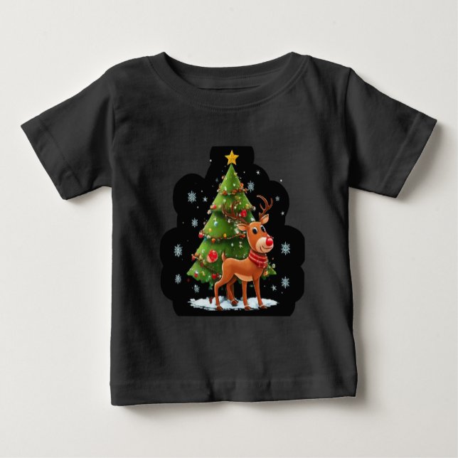Camiseta De Bebé "Navidades resplandecientes: Árboles, renos y estr (Anverso)