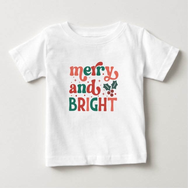 Camiseta De Bebé Navidades Retro Merry y Bright (Anverso)