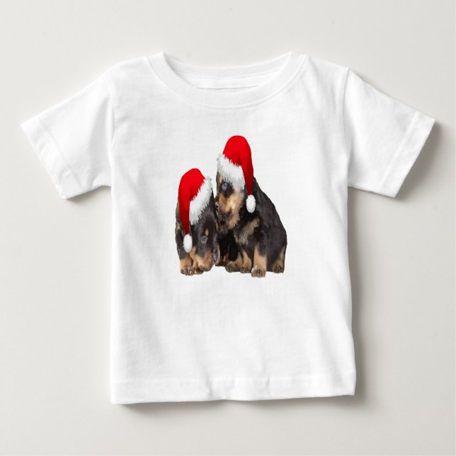 Camiseta De Bebé Navidades Rottweilers con Gorras festivos (Anverso)