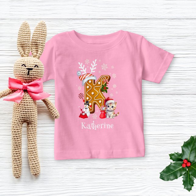 Camiseta De Bebé Navidades Santa Gingerbread Nombre Letra K Chica (Subido por el creador)