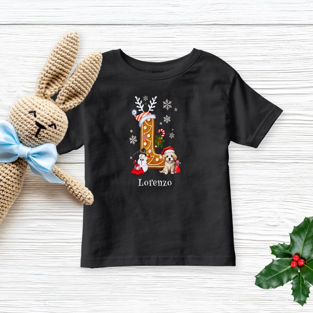 Camiseta De Bebé Navidades Santa Gingerbread Nombre Letra L Boy (Subido por el creador)