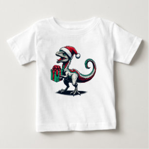 Camiseta De Bebé Navidades Santa hat raptor