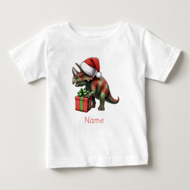 Camiseta De Bebé Navidades Santa hat triceratops (Anverso)