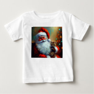 Camiseta De Bebé Navidades Santa y un gato 4