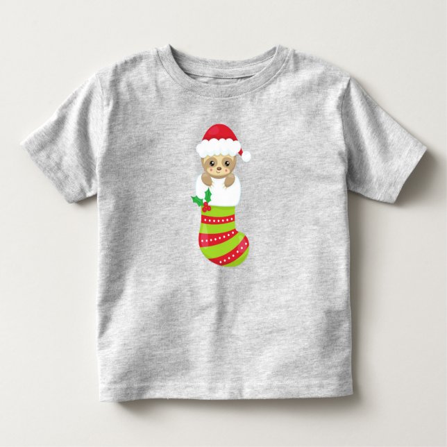 Camiseta De Bebé Navidades Sloth, Navidades de pie, Santa Hat (Anverso)