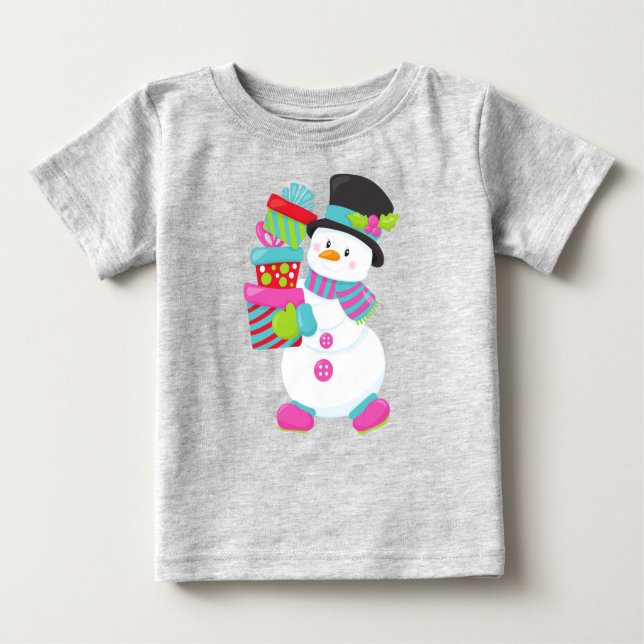 Camiseta De Bebé Navidades Snowman, Nariz de garganta, regalos, reg (Anverso)