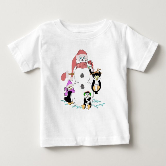 Camiseta De Bebé Navidades Snowman Y Penguins (Anverso)