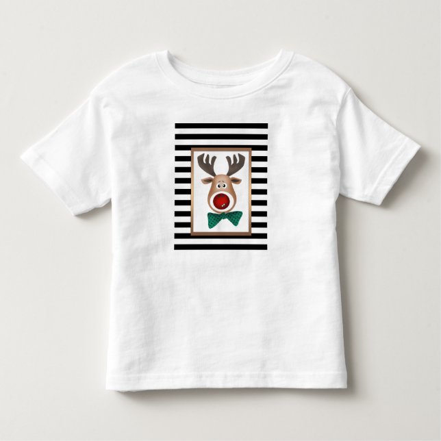 Camiseta De Bebé Navidades tarjeta de ciervo rayas blanco negro cel (Anverso)