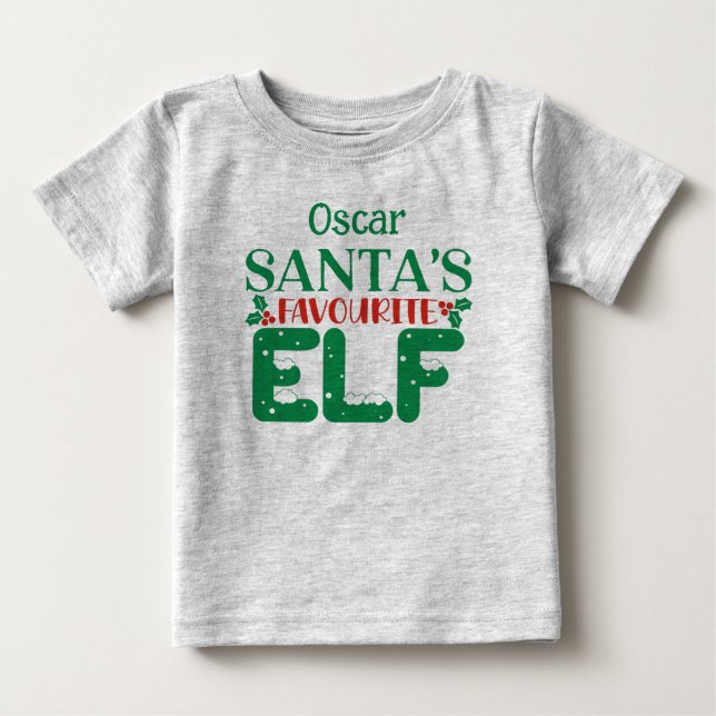 Camiseta De Bebé Navidades tee al elfo favorito de Santa. Nombre mo (Anverso)
