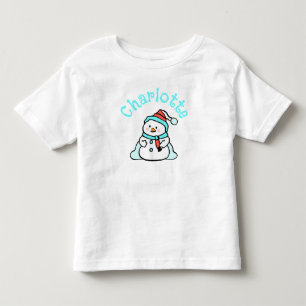Camiseta De Bebé Navidades turquesas Snowman con nombre blanco