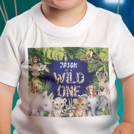Camiseta De Bebé Navy Wild One, Jungle Safari Animals, Baby Boy 1er
