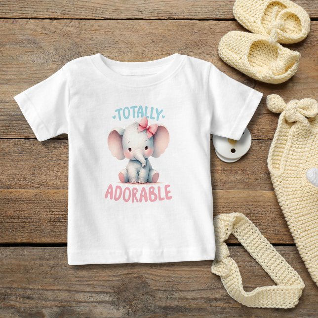 Camiseta De Bebé Nena totalmente adorable Elefante Niña Bebé Rosa R (Baby Elephant Pink Gray T-shirt for Baby Girl. Baby shower gift, New baby gift Totally Adorable)