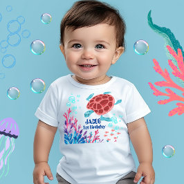 Camiseta De Bebé Nene bajo el mar Nombre personalizado acuarela