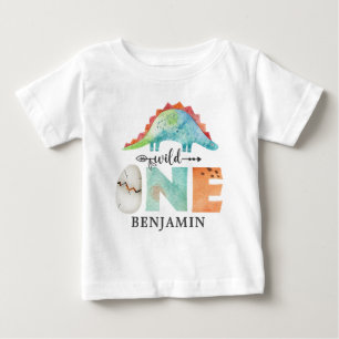 Camiseta De Bebé Nene de primer cumpleaños de dinosaurio salvaje p