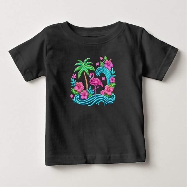 Camiseta De Bebé Neon Flamingo Tropical (Anverso)