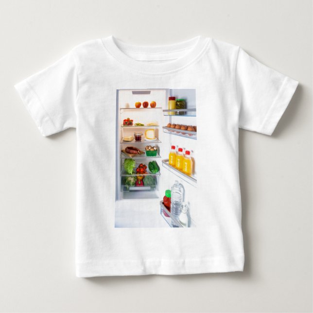 Camiseta De Bebé Nevera abierta llena de comida (Anverso)