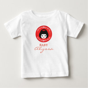 Camiseta De Bebé Nice Japanese Doll Face Name in Red